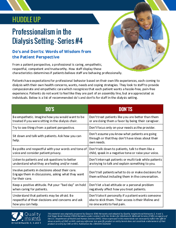 Huddle Up- Professionalism in the Dialysis Setting Series 4