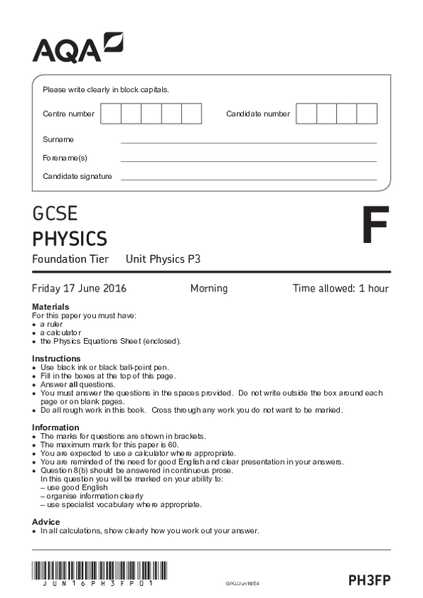 GCSE Physics, Foundation Tier, Unit P3 - 2016.pdf