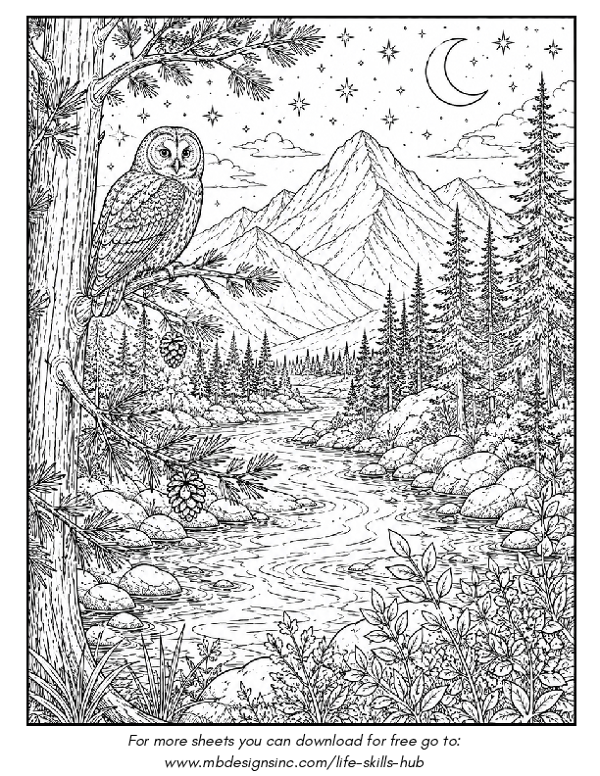 Colouring Sheet - Owl in Nature