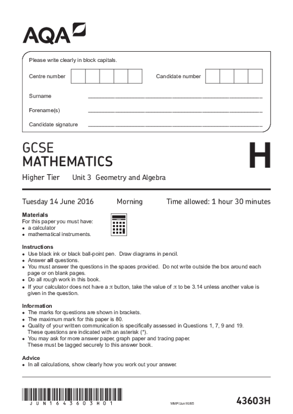 GCSE Mathematics, Higher Tier, Unit 3 - Jun 2016.pdf