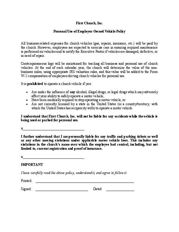 Personal Use of Employer Vehicle