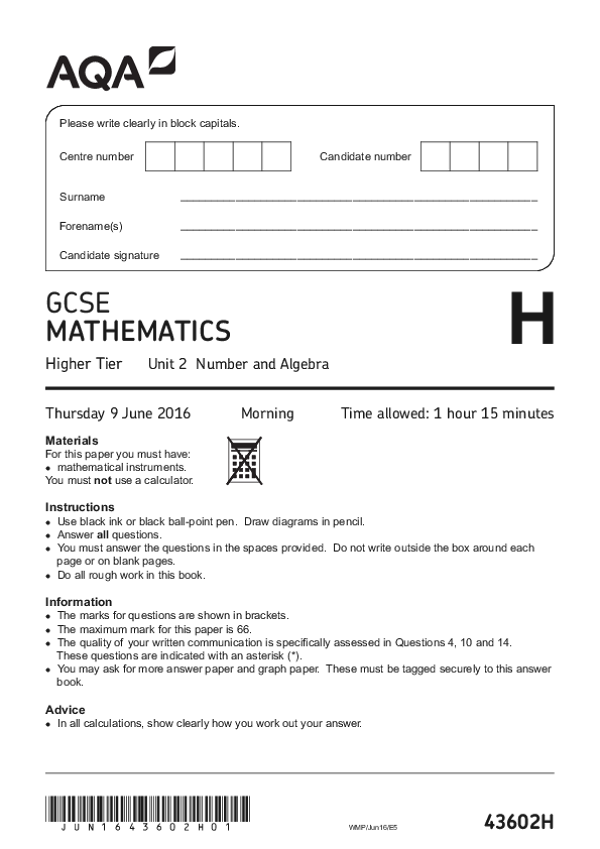 GCSE Mathematics, Higher Tier, Unit 2 - Jun 2016.pdf