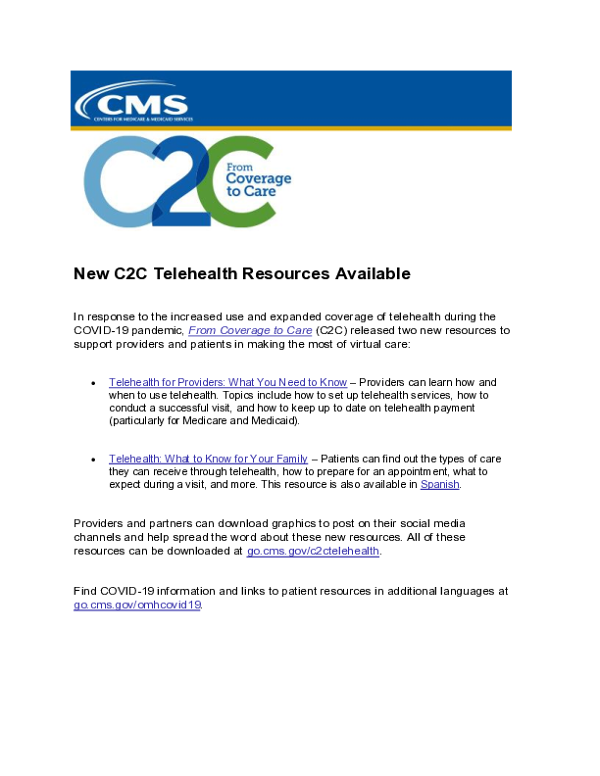 CMS Telehealth Resources (Various Languages)