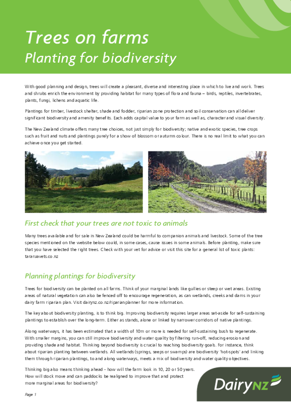 Trees on Farms - Planting for Biodiversity - Dairy NZ