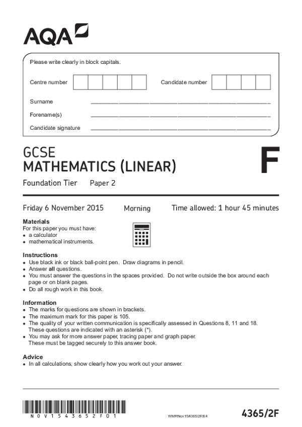 GCSE Mathematics, Foundation Tier, Paper 2 - Nov 2015.pdf