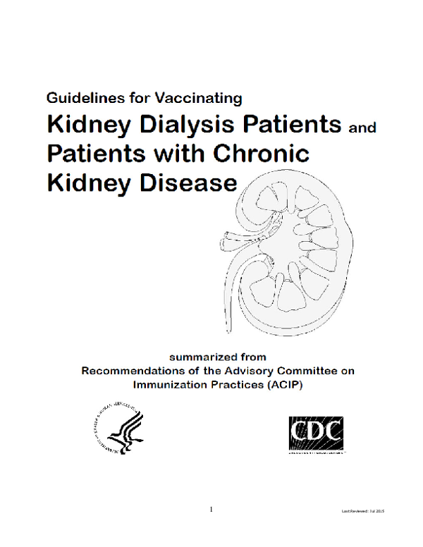 Guidelines for Vaccinating Kidney CKD and Dialysis Patients