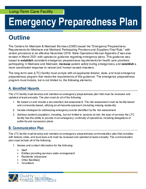 LTCF Emergency Preparedness Plan Outline