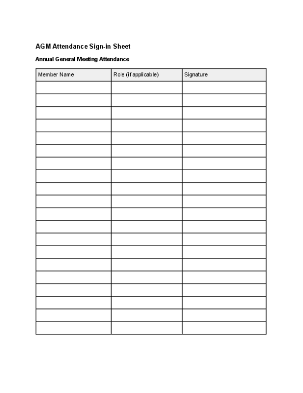 AGM Attendance Sign-in Sheet