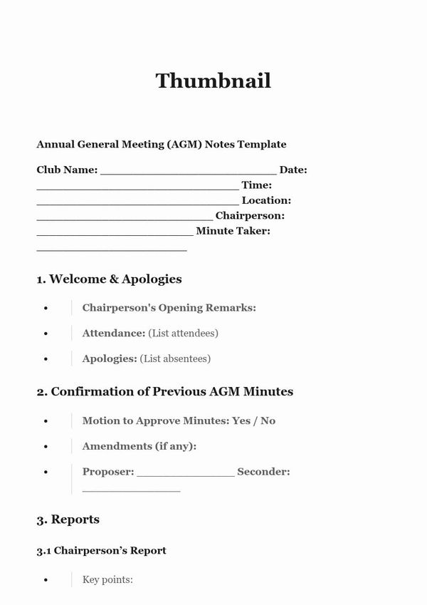 Annual General Meeting (AGM) Notes Template