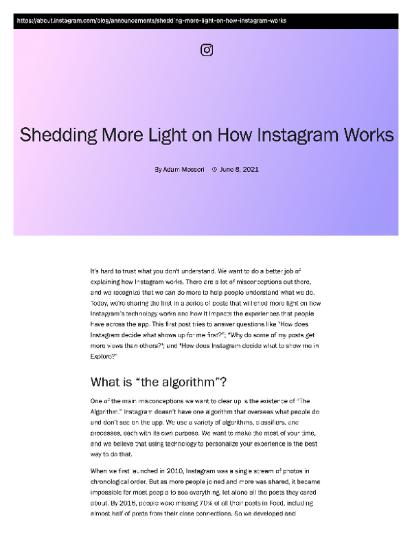 How Instagram Works:  Learn How Instagram Ranks Content In Explore, Reels, Feed and Stories.