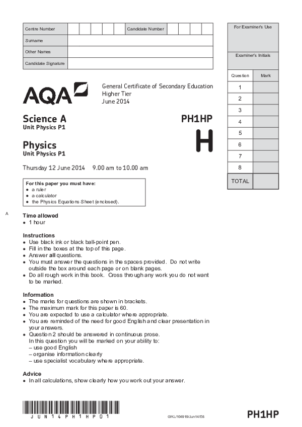 GCSE Science Physics, Higher Tier, Unit P1 - 2014.pdf