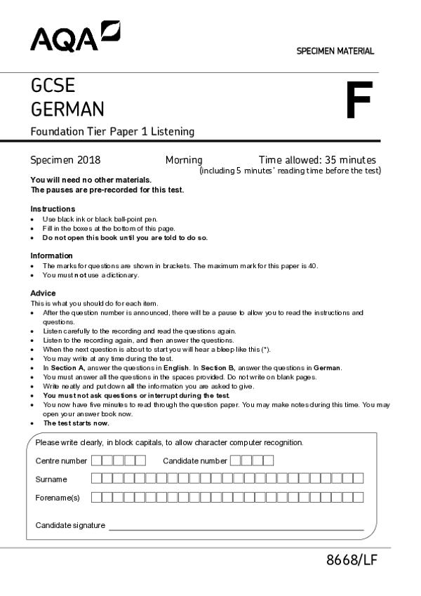 GCSE German, Foundation Tier, Paper 1 - 2018.pdf
