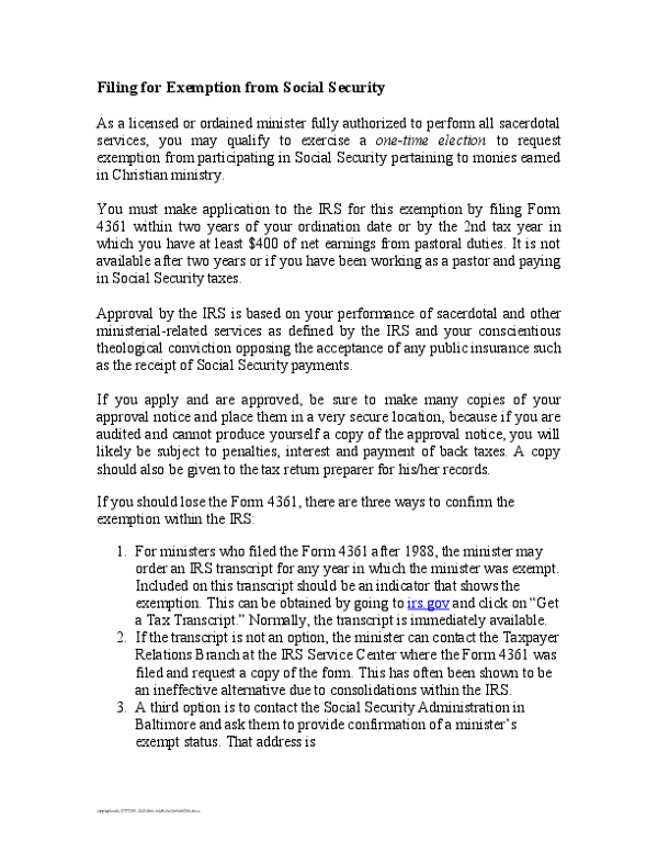 Filing for Exemption from Social Security