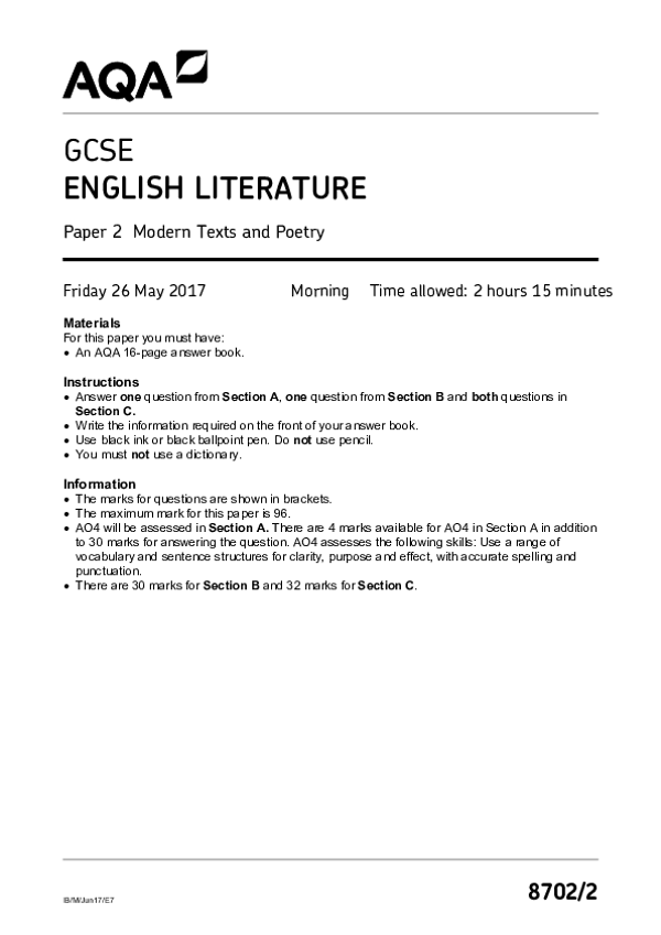 GCSE English Literature, Paper 2 Modern Texts & Poetry - 2017.pdf
