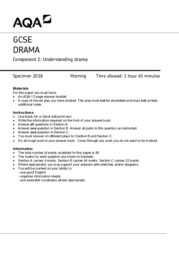 GCSE Drama, Component 1, Understanding Drama - 2018 .pdf