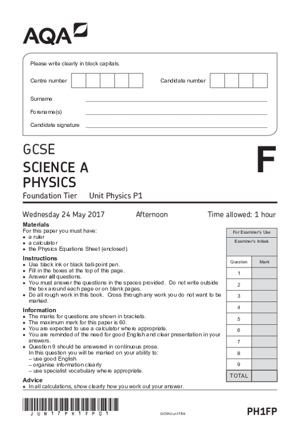 GCSE Science Physics, Foundation Tier, Unit P1 - 2017.pdf