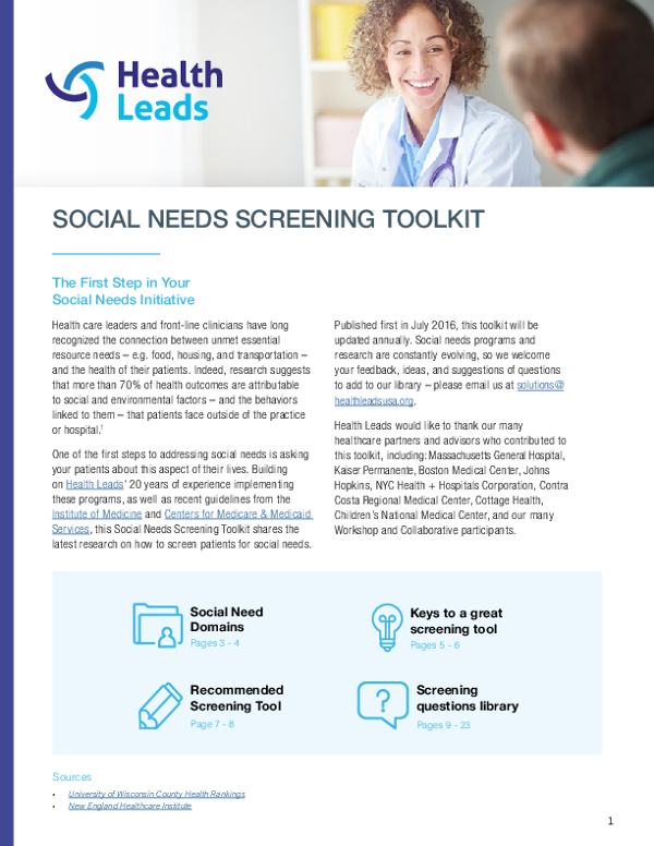 Health Leads Social Needs Screening Toolkit