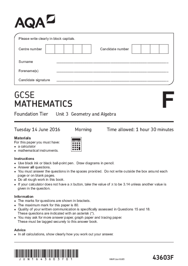 GCSE Mathematics, Foundation Tier, Unit 3 - Jun 2016.pdf
