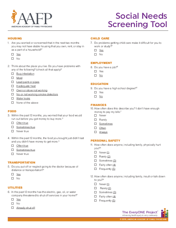 AAFP Social Needs Screening Tool