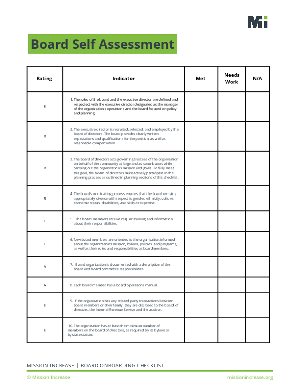 Board Self Assessment Fillable