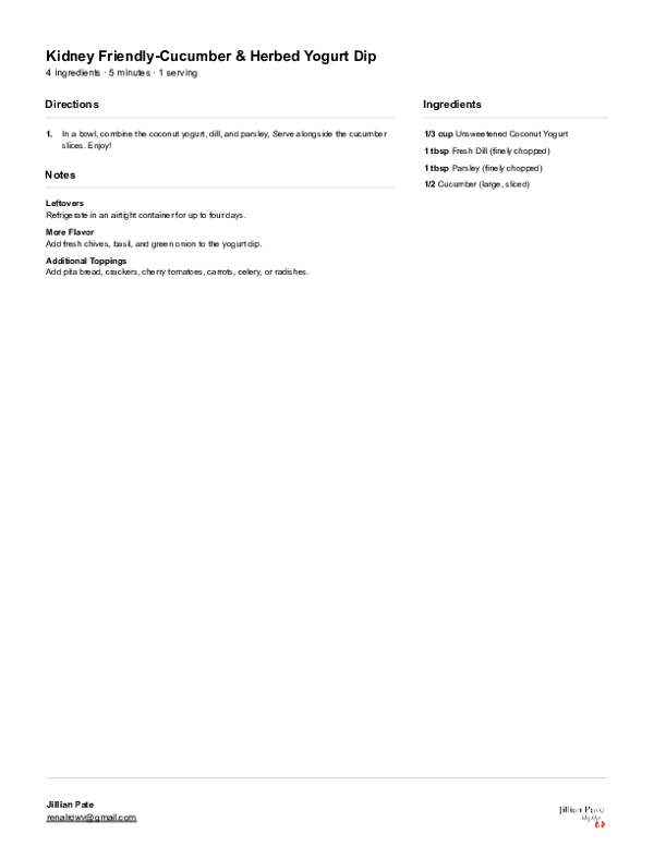 Kidney Friendly-Cucumber & Herbed Yogurt Dip Recipe.pdf